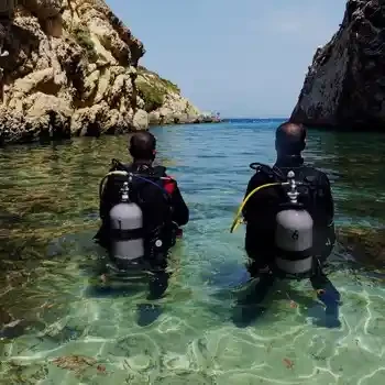 Two divers on a private tour at a secret dive site